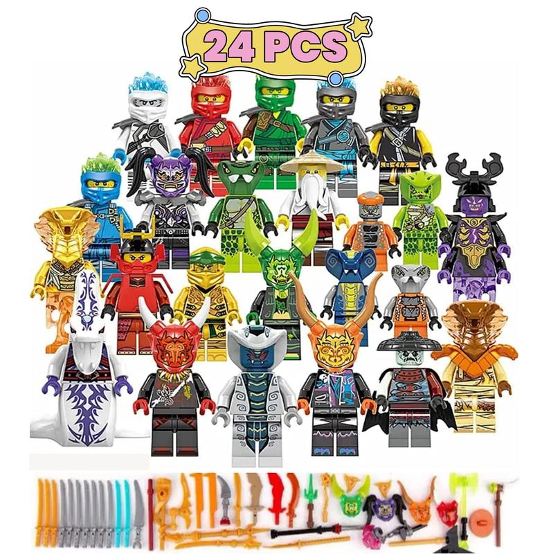 24 Pack Ninja Mini Action Figures Sets with Luxury Weapons Building Blocks Collection for Boys & Girls