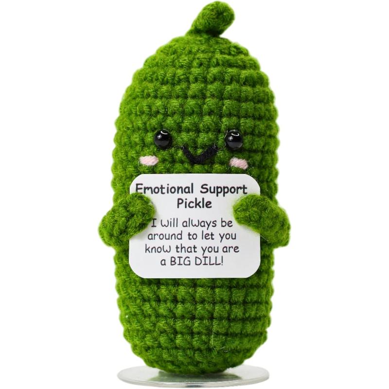 Emotional Support Pickle with Stand. Positive Pickle Gift for Women, Friends, Family, Co Workers. Birthday and Christmas  Stocking Stuffer.