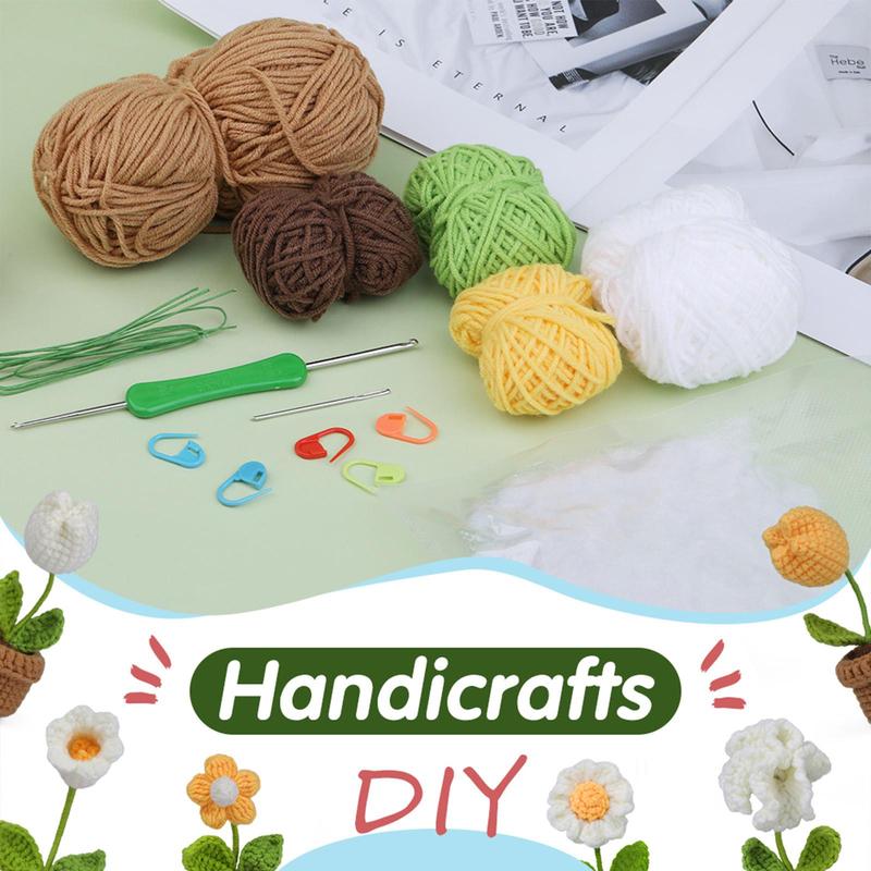 Potted Flower Crochet Kit, 6 Counts set Crochet Starter Kit with Step-by-Step Video Tutorials, Crochet Supplies for Beginners, DIY Handmade Crochet Supplies