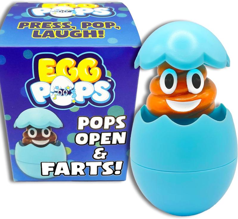 Farting Stocking Stuffer, Pops Open to Reveal a Surprise Poop Character - Perfect Gag Gifts for Teen Boys & Girls, White Elephant Gifts, Secret Santa, Xmas Holiday Egg Pops (Blue)