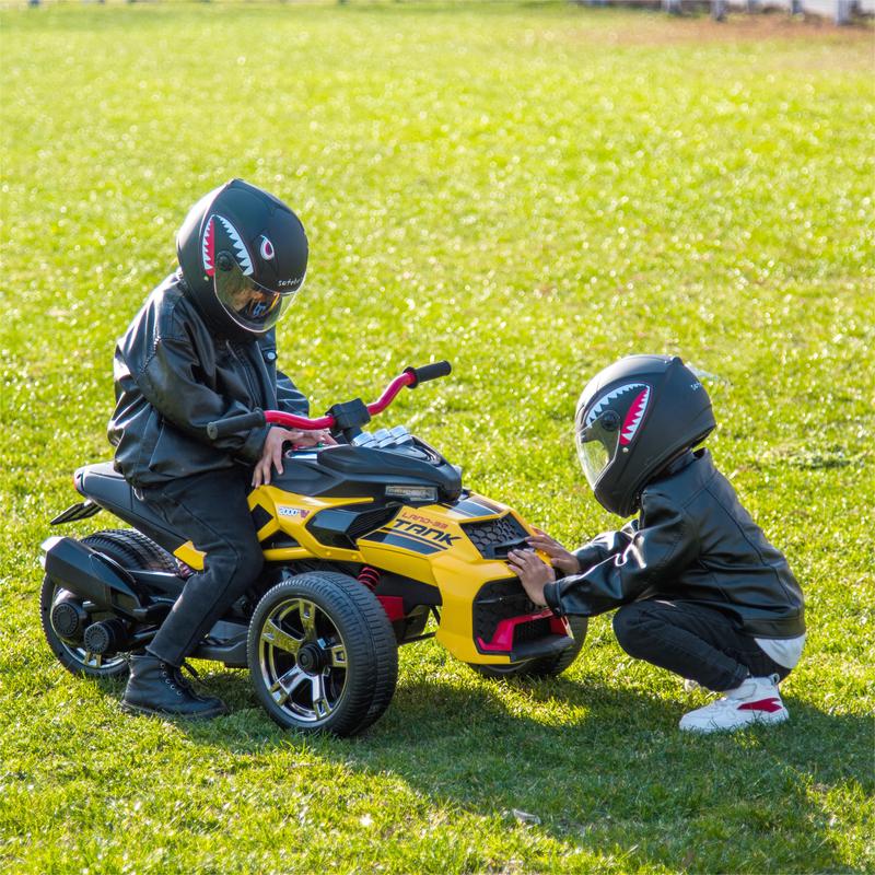 24V Kids Ride On ATV, 3 Wheeler Electric Vehicle, Battery Powered Ride on motor-cycle for Boys Girls with LED Lights, Music, High Low Speed, Soft Start,without Remote Control,Birthday Christmas Gift For Child,Yellow