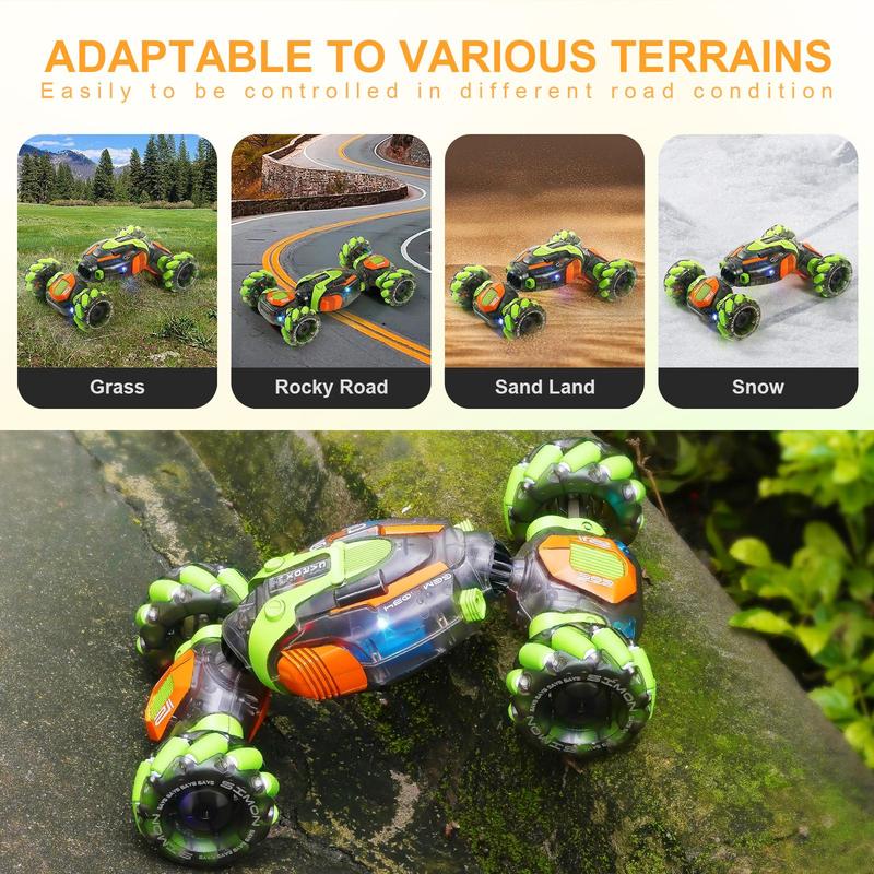 Gesture Sensing RC Stunt Car Toys, 2.4Ghz Twist Rotating Cars 4WD Transform Off Road RC Cars for Boys and Girls 6-12 Year Christmas colors.