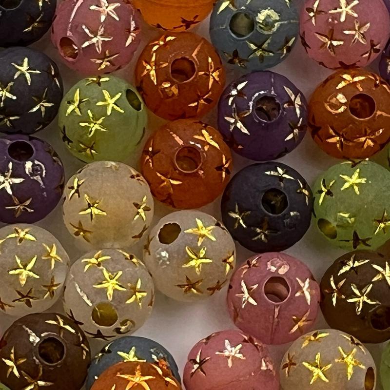 150pcs frosted multicolor bead with star design for diy jewelry making pens or spacer 7.5mm bead mix