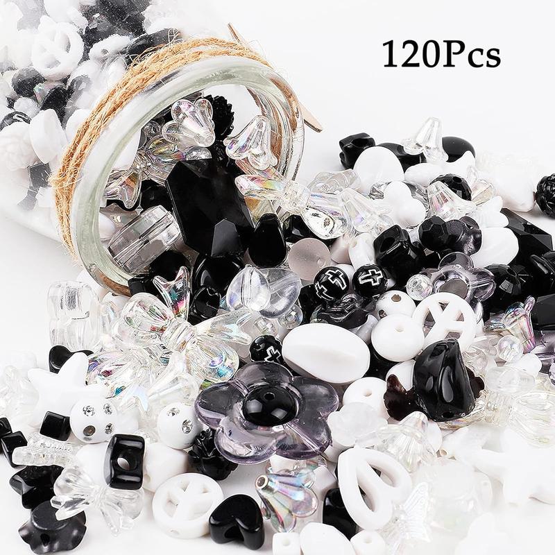 120 count Assorted Black White Beads Pastel Beads Flower Heart Star Butterfly Candy Aesthetic  Plastic Beads Cute Beads Bulk for Bracelets  Making DIY Crafts Necklaces