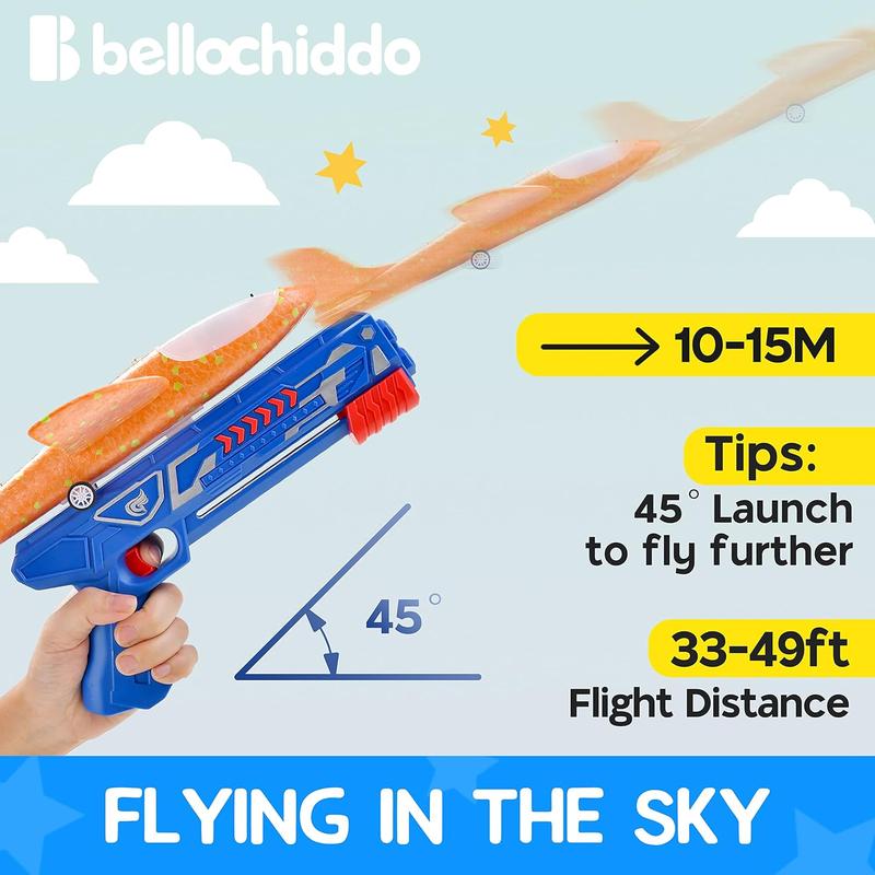 BELLOCHIDDO 3 Pack Airplane Launcher Toy, LED Glider Catapult Plane with 2 Flight Modes, Outdoor Toys Birthday Gifts for 4 5 6 7 8 9 10 11 12 Year Old