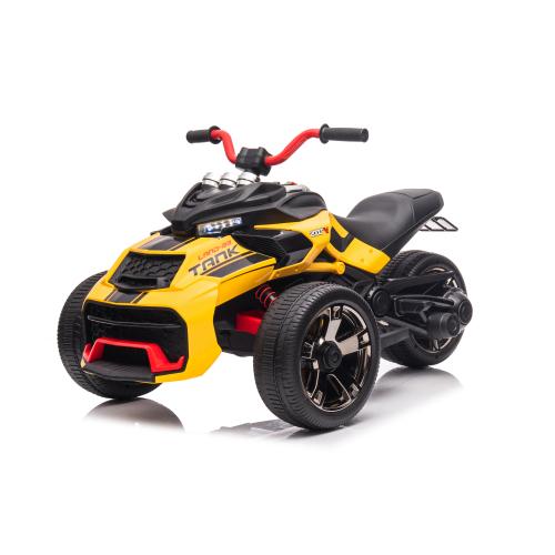 24V Kids Ride On ATV, 3 Wheeler Electric Vehicle, Battery Powered Ride on motor-cycle for Boys Girls with LED Lights, Music, High Low Speed, Soft Start,without Remote Control,Birthday Christmas Gift For Child,Yellow