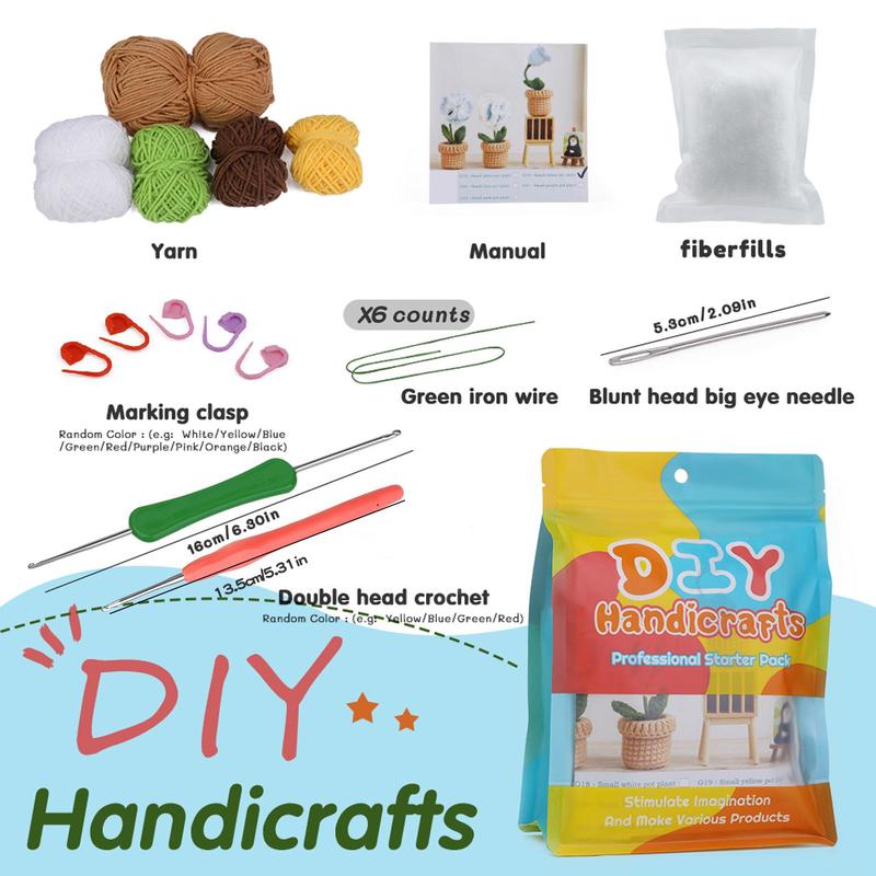 Potted Flower Crochet Kit, 6 Counts set Crochet Starter Kit with Step-by-Step Video Tutorials, Crochet Supplies for Beginners, DIY Handmade Crochet Supplies