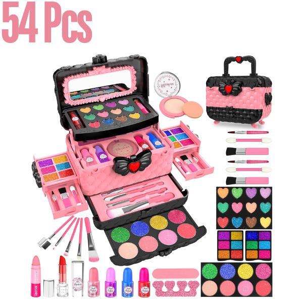 Christmas 54 Pcs Kids Makeup Kit for Girls, Real Washable Pretend Play Cosmetic Set Toys with Mirror, Non-Toxic & Safe, Birthday, new year Gifts