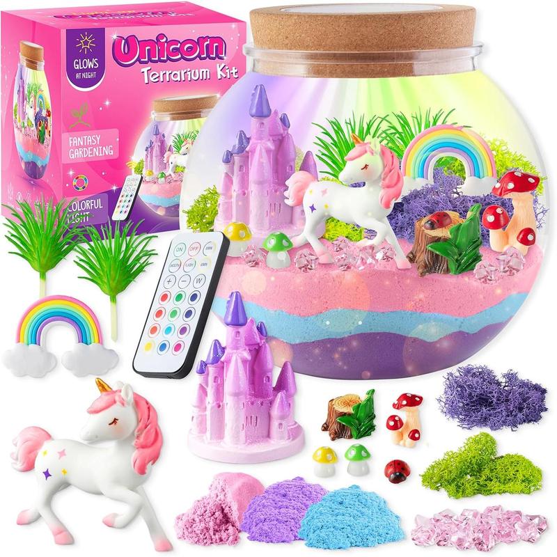 Unicorn Light-Up Terrarium Kit for Kids - LED Night Light Birthday Gift for Girls Ages 4 5 6 7 8-12 Year Old - Unicorn Toys for Girls - DIY Arts and Crafts Kit for Kids - Best Girls Presents