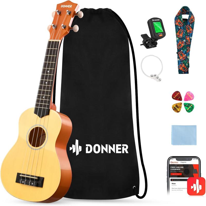 Donner Rainbow Series Soprano Ukulele Bundle, 21 Inch Ukelele Starter Bundle Kit with Free Online Lessons for Beginners, Four Colors