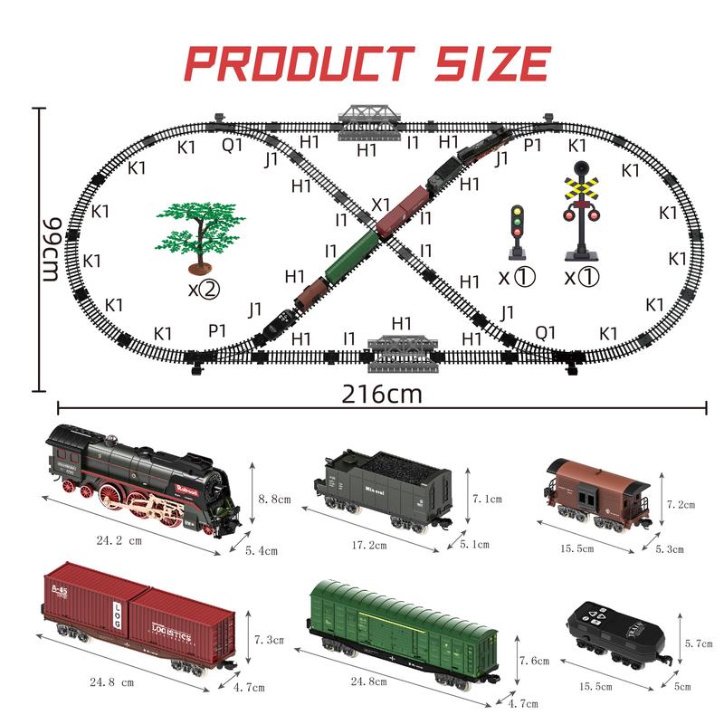 Sweetrip Remote Control Train Truck Track Set for Boys' Toy Cars, Train Toy Cars with Smoke, Lights & Sound, Toy Train Steam Locomotive with Carriages, Tracks & Bridge, Model Trains for Ages 3+