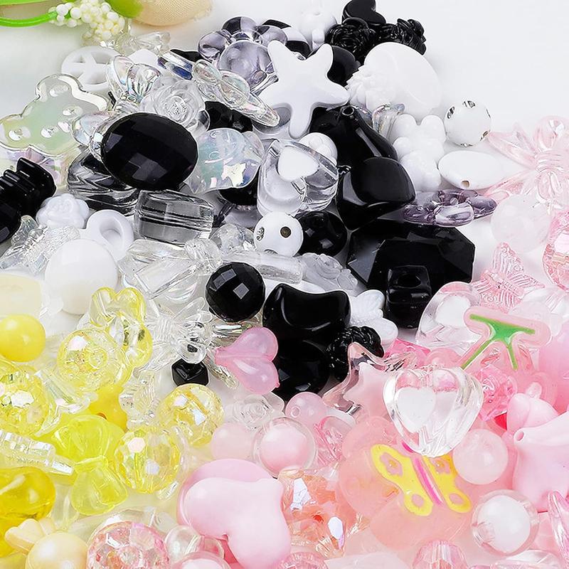 120 count Assorted Black White Beads Pastel Beads Flower Heart Star Butterfly Candy Aesthetic  Plastic Beads Cute Beads Bulk for Bracelets  Making DIY Crafts Necklaces