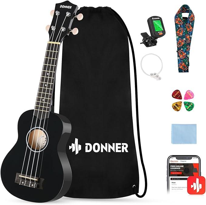 Donner Rainbow Series Soprano Ukulele Bundle, 21 Inch Ukelele Starter Bundle Kit with Free Online Lessons for Beginners, Four Colors