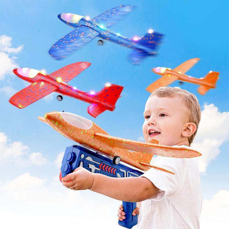 BELLOCHIDDO 3 Pack Airplane Launcher Toy, LED Glider Catapult Plane with 2 Flight Modes, Outdoor Toys Birthday Gifts for 4 5 6 7 8 9 10 11 12 Year Old