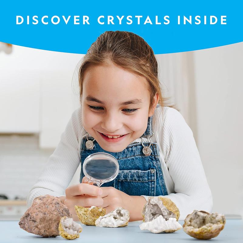 NATIONAL GEOGRAPHIC Break Open 10 Premium Geodes – Includes Goggles and 2 Display Stands - Great STEM Science Kit, Geology Gift for Kids, Break Your Own Geodes with Crystals,