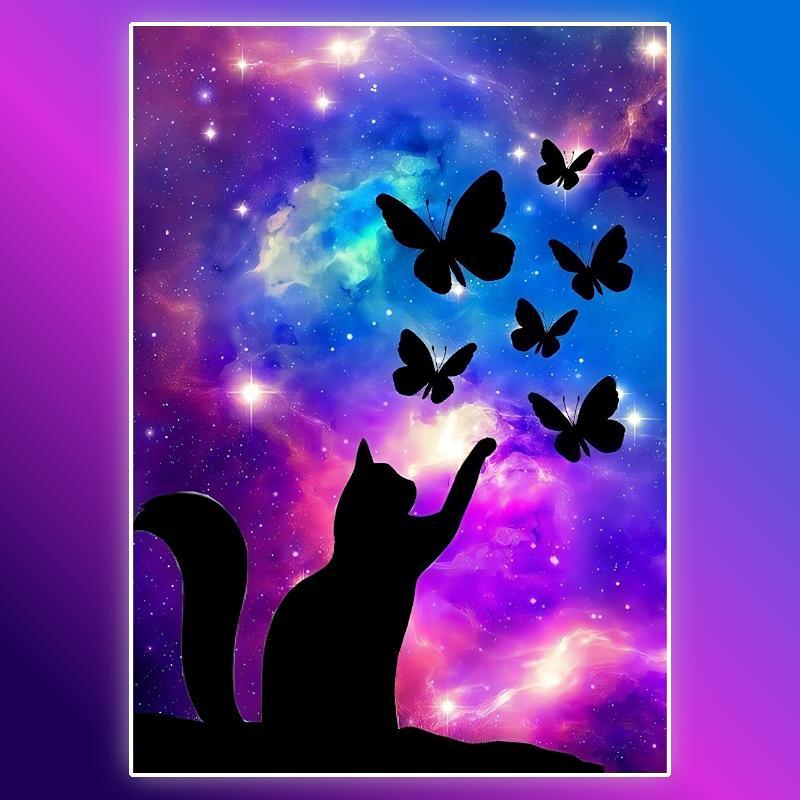 Magic Cats & Butterfly Pattern Diamond Painting Kit, DIY 5D Diamond Painting by Numbers Kit, Wall Art Decor