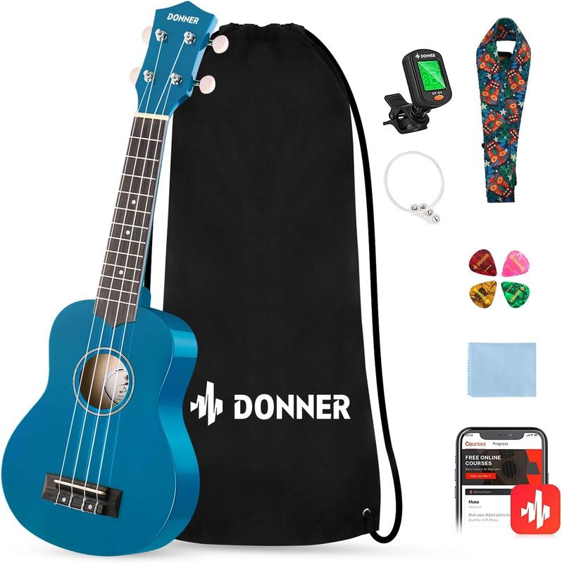 Donner Rainbow Series Soprano Ukulele Bundle, 21 Inch Ukelele Starter Bundle Kit with Free Online Lessons for Beginners, Four Colors