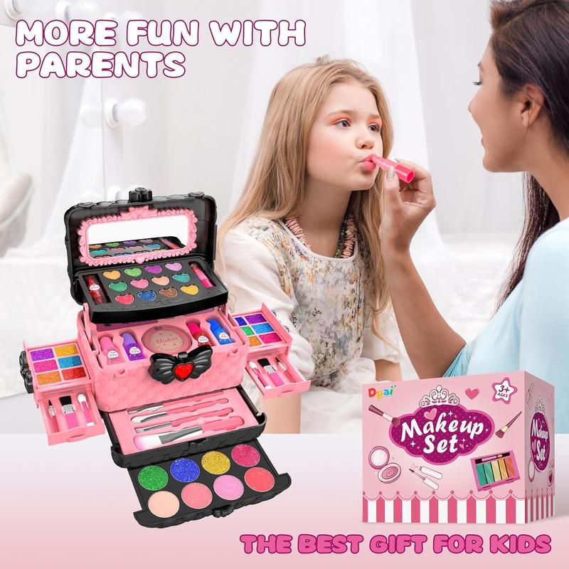 Christmas 54 Pcs Kids Makeup Kit for Girls, Real Washable Pretend Play Cosmetic Set Toys with Mirror, Non-Toxic & Safe, Birthday, new year Gifts