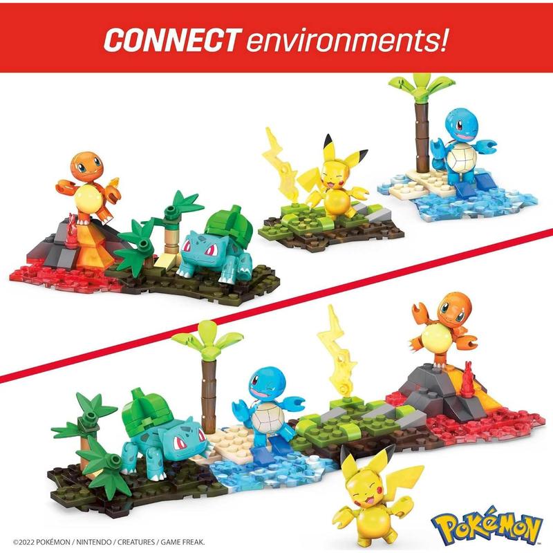 MEGA Pokémon Building Toys Set Kanto Region Team with 130 Pieces, 4 Poseable and Articulated Characters, 2 Inches Tall, for Kids