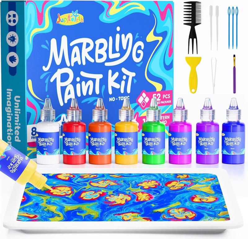 12 8 Colors Water Marbling Paint Kit, Arts and Crafts for Girls & Boys, Art Supplies for Kids Ages 3-5 4-8 8-12, Marbling Paint for DIY Crafts, Thanksgiving, Christmas and Birthday Gifts