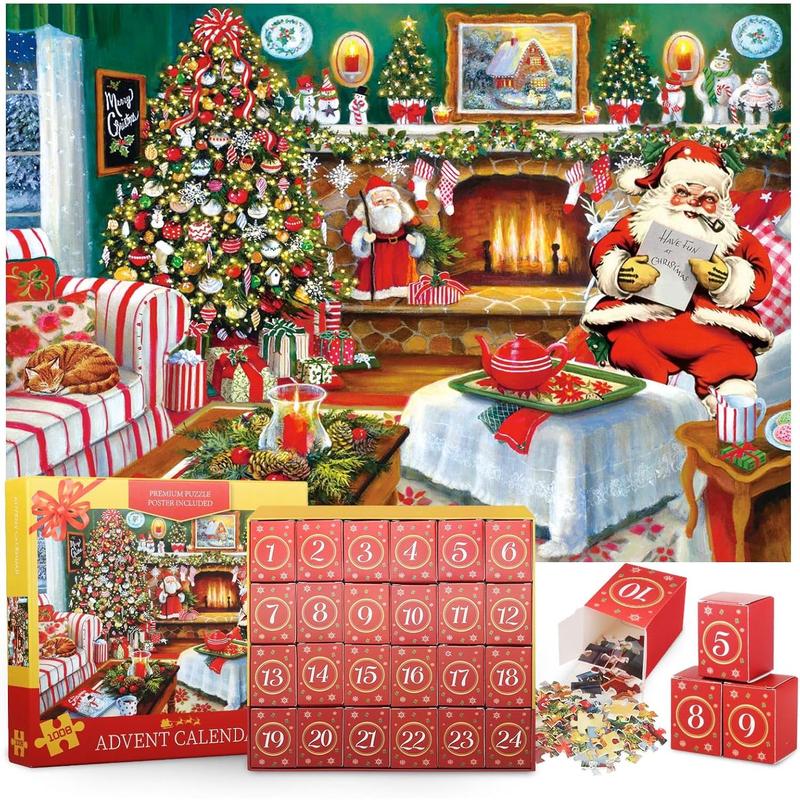 Advent Calendar 2024 Christmas Jigsaw Puzzles, Christmas Advent Calendar for Teens Adults Kids, 1008 Pcs 24 Days