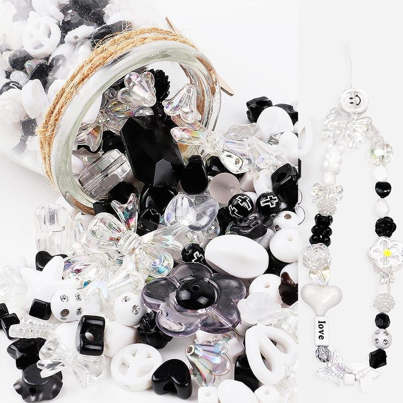 120 count Assorted Black White Beads Pastel Beads Flower Heart Star Butterfly Candy Aesthetic  Plastic Beads Cute Beads Bulk for Bracelets  Making DIY Crafts Necklaces