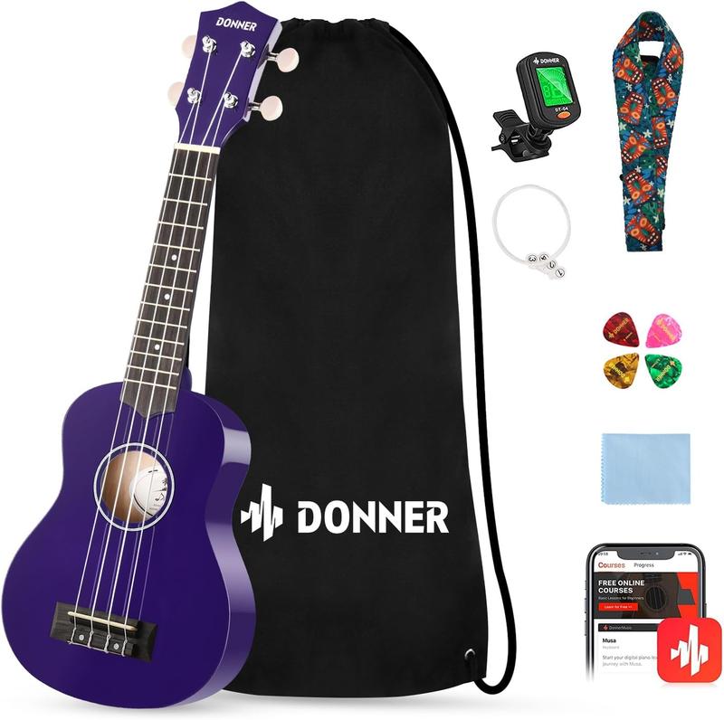 Donner Rainbow Series Soprano Ukulele Bundle, 21 Inch Ukelele Starter Bundle Kit with Free Online Lessons for Beginners, Four Colors