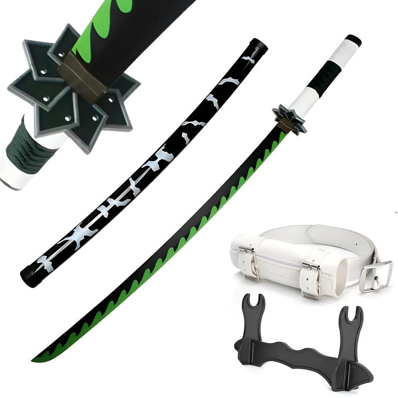 Anime Wooden Samurai Sword - Multiple Designs, Safe and Decorative, Perfect for Cosplay, Role Play, Christmas Gift for Boys & Girls, Includes Display Stand & Belt