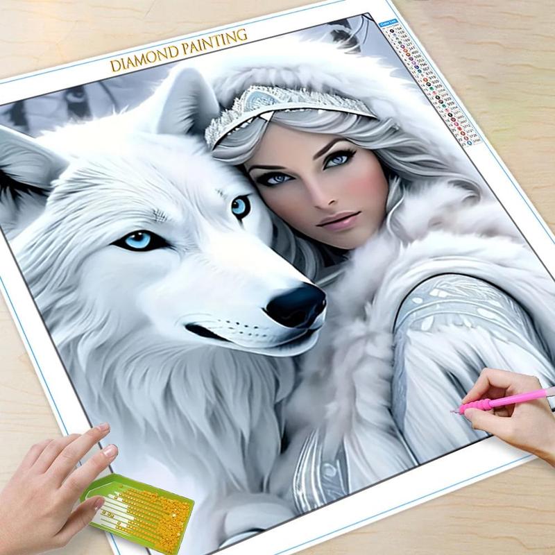 Wolf & Teenager Pattern DIY Diamond Arts Colorful Painting Kit without Frame, DIY 5D Diamond Arts Colorful Painting Kit, Wall Art Decor for Home Living Room Bedroom