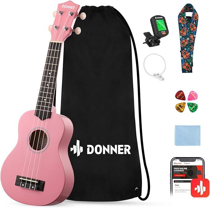 Donner Rainbow Series Soprano Ukulele Bundle, 21 Inch Ukelele Starter Bundle Kit with Free Online Lessons for Beginners, Four Colors