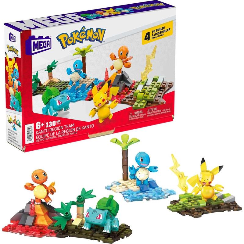 MEGA Pokémon Building Toys Set Kanto Region Team with 130 Pieces, 4 Poseable and Articulated Characters, 2 Inches Tall, for Kids