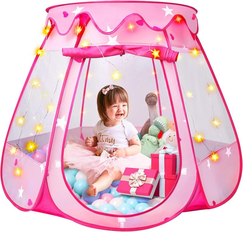 Christmas gift Tent Girls Kids Playhouse - Pop Up Play Tent with Star Light Tent, Ball Pit Toys for Birthday Gift for Indoor and Outdoor