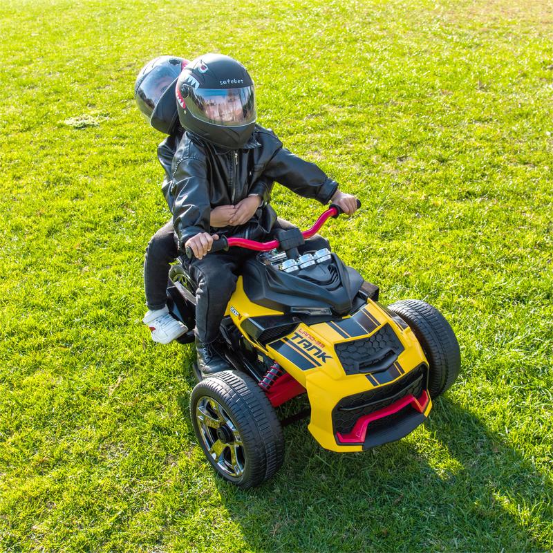 24V Kids Ride On ATV, 3 Wheeler Electric Vehicle, Battery Powered Ride on motor-cycle for Boys Girls with LED Lights, Music, High Low Speed, Soft Start,without Remote Control,Birthday Christmas Gift For Child,Yellow