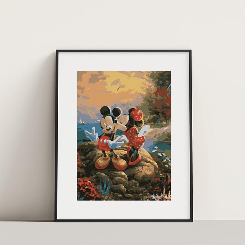 Disney Mickey Mouse Minnie and Mouse DIY Painting By Numbers Kit, 1 Set DIY Painting By Numbers without Frame, Wall Art Decor for Home Living Room Bedroom