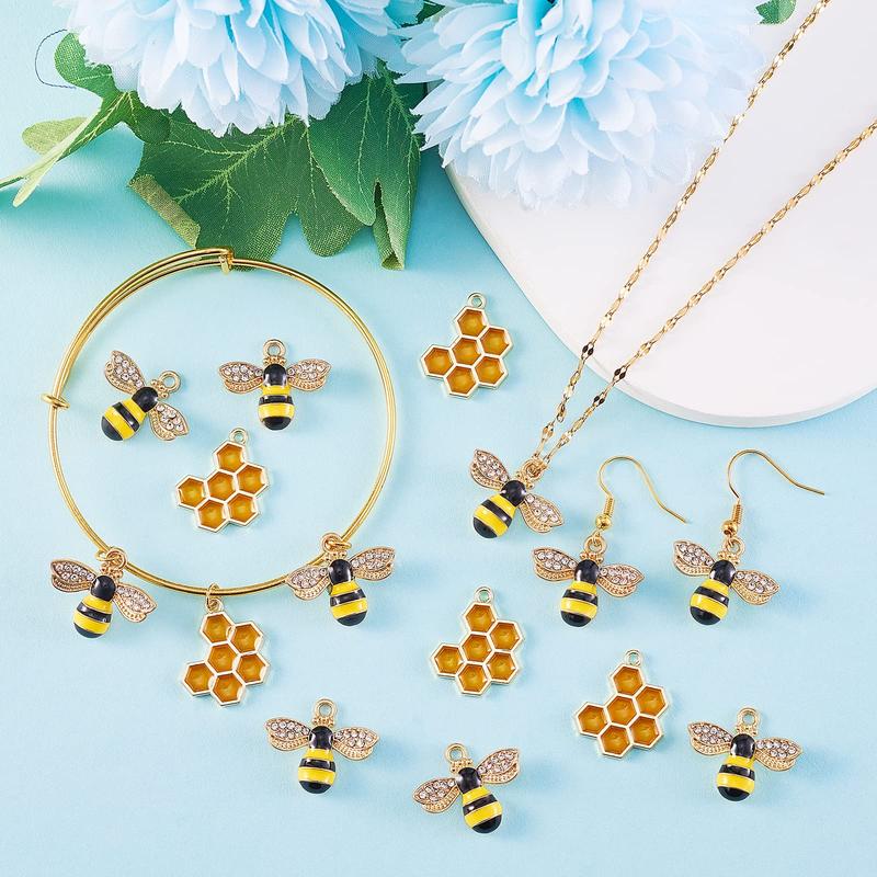 60pcs Bees Charm Bees Bracelet Charm Pendants Enamel Resin Alloy Rhinestone for Jewelry Making Bracelets Earring