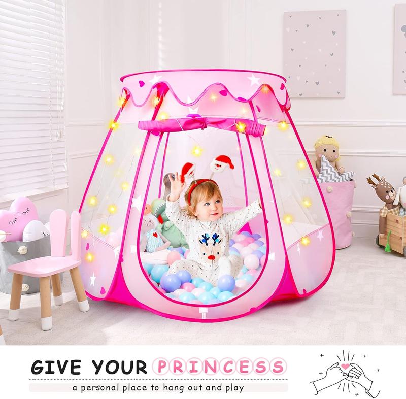 Christmas gift Tent Girls Kids Playhouse - Pop Up Play Tent with Star Light Tent, Ball Pit Toys for Birthday Gift for Indoor and Outdoor