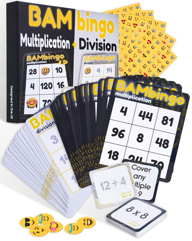 Math Flash Cards Bingo Game - Multiplication and Division Math Games for Kids Ages 8-12 - Educational Board Game for 3rd 4th 5th Grade