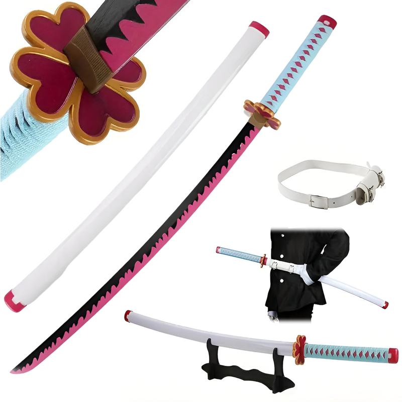 Anime Wooden Samurai Sword - Multiple Designs, Safe and Decorative, Perfect for Cosplay, Role Play, Christmas Gift for Boys & Girls, Includes Display Stand & Belt