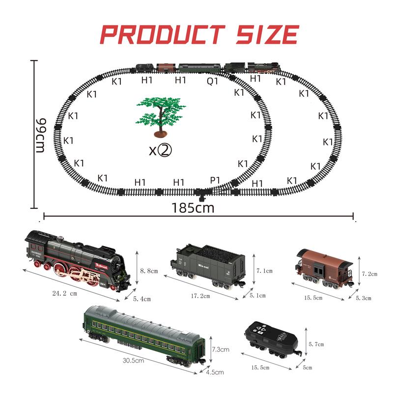 Sweetrip Remote Control Train Truck Track Set for Boys' Toy Cars, Train Toy Cars with Smoke, Lights & Sound, Toy Train Steam Locomotive with Carriages, Tracks & Bridge, Model Trains for Ages 3+