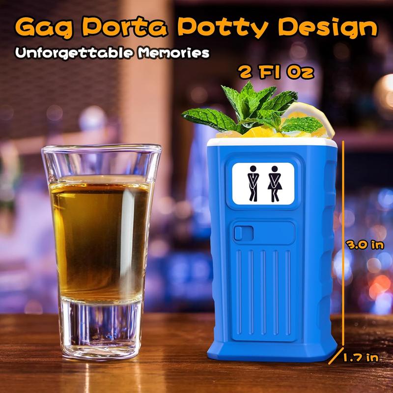 Funny Porta Potty Shot Glasses: White Elephant Gag Fun Novelty Yankee Party Exchange Gifts for Adults Men - Secret Dirty Santa Christmas Stocking Stuffers Ideas for Dad Husband Coworker Brother