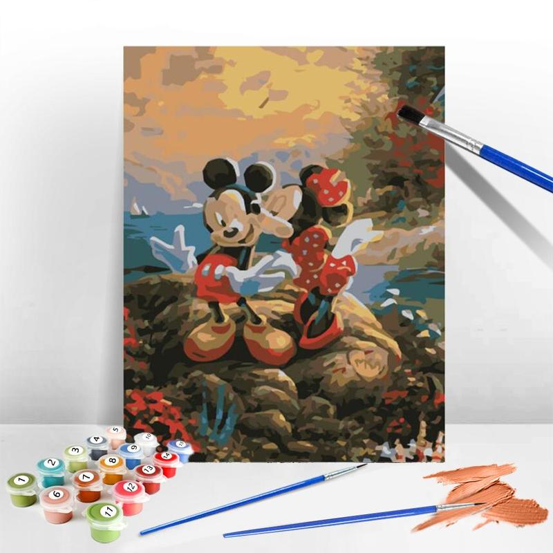 Disney Mickey Mouse Minnie and Mouse DIY Painting By Numbers Kit, 1 Set DIY Painting By Numbers without Frame, Wall Art Decor for Home Living Room Bedroom