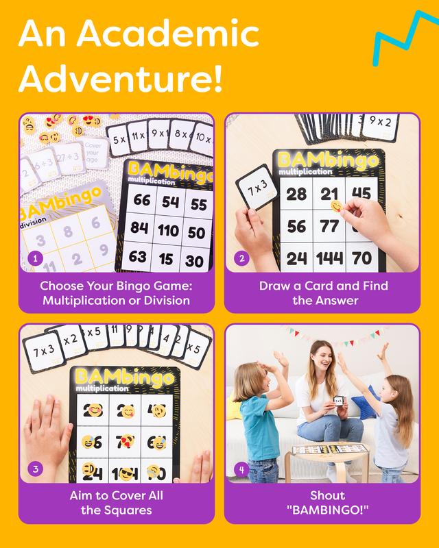 Math Flash Cards Bingo Game - Multiplication and Division Math Games for Kids Ages 8-12 - Educational Board Game for 3rd 4th 5th Grade