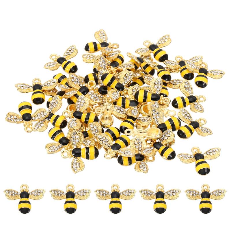 60pcs Bees Charm Bees Bracelet Charm Pendants Enamel Resin Alloy Rhinestone for Jewelry Making Bracelets Earring