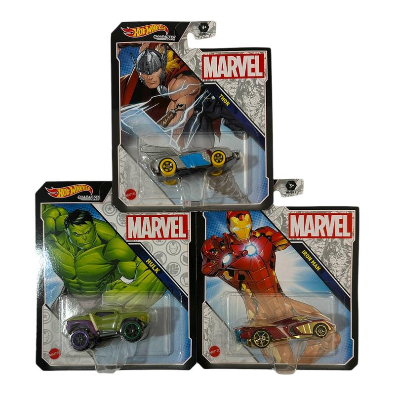 Hot Wheels 2022 Character Cars Marvel 3-Car Diecast Collection - Iron Man, Thor, The Hulk