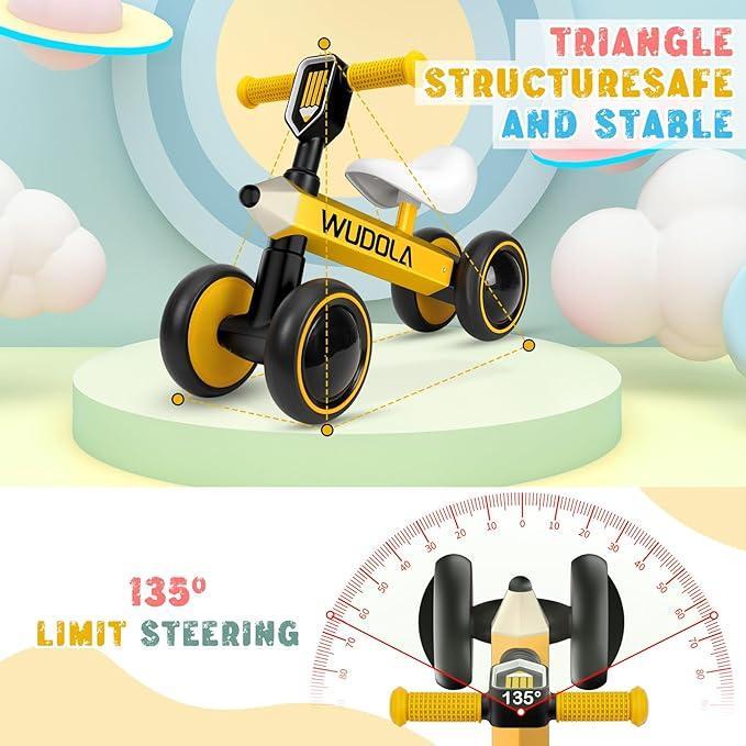 Yellow Baby Balance Bike for Toddlers 10-36 Months, No Pedal Ride-on Toy with Silent Wheels, Ideal Birthday Gift for 1-Year-Old Boys and Girls