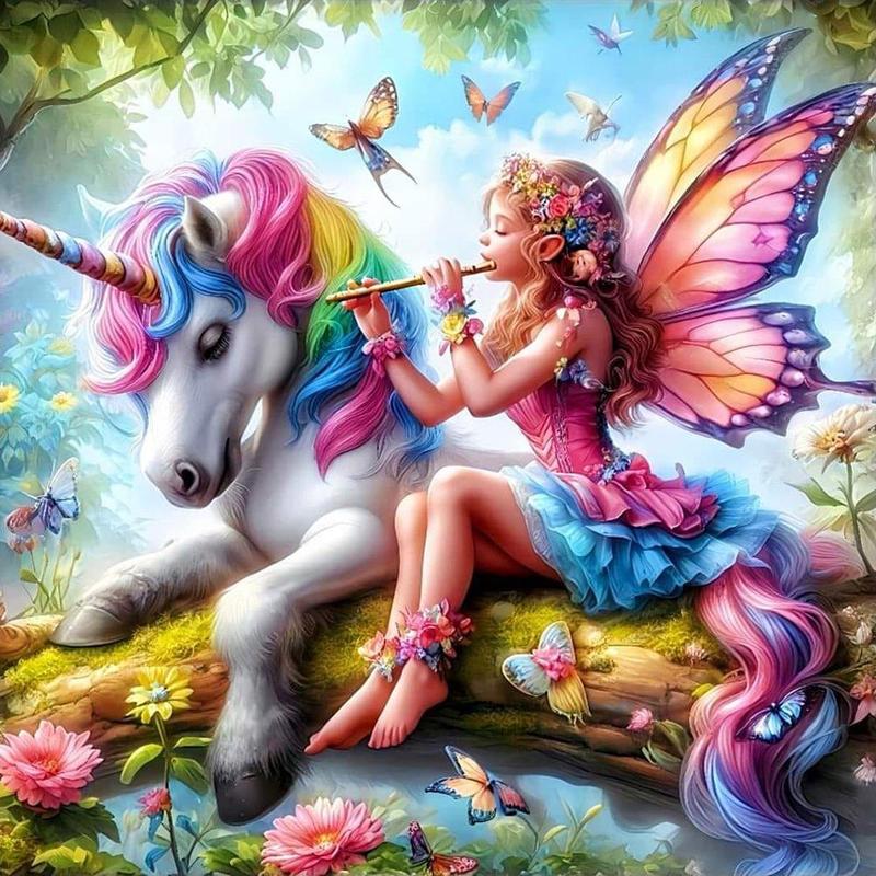 Unicorn & Butterfly Pattern Diamond Arts Colorful Painting Kit, DIY Painting By Numbers Kit, Home Wall Craft Decoration without Frame