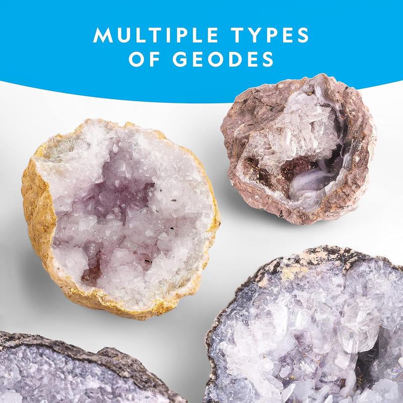 NATIONAL GEOGRAPHIC Break Open 10 Premium Geodes – Includes Goggles and 2 Display Stands - Great STEM Science Kit, Geology Gift for Kids, Break Your Own Geodes with Crystals,