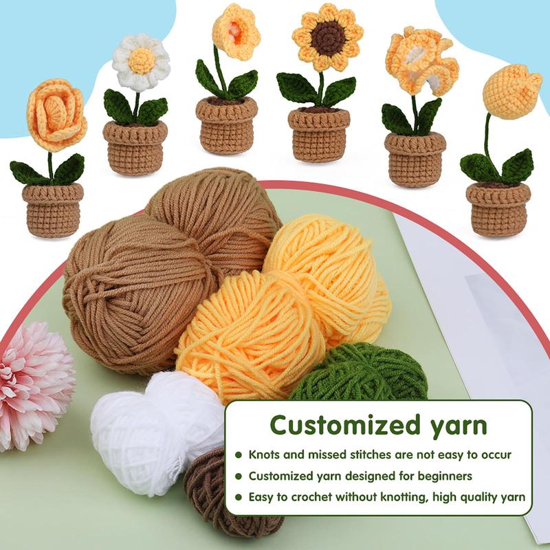 Potted Flower Crochet Kit, 6 Counts set Crochet Starter Kit with Step-by-Step Video Tutorials, Crochet Supplies for Beginners, DIY Handmade Crochet Supplies