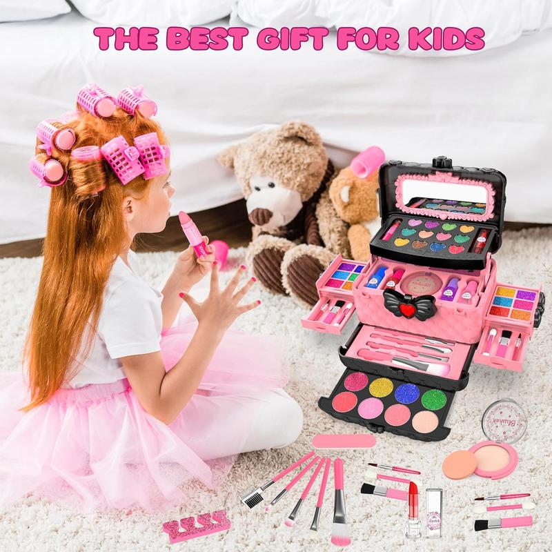 Christmas 54 Pcs Kids Makeup Kit for Girls, Real Washable Pretend Play Cosmetic Set Toys with Mirror, Non-Toxic & Safe, Birthday, new year Gifts