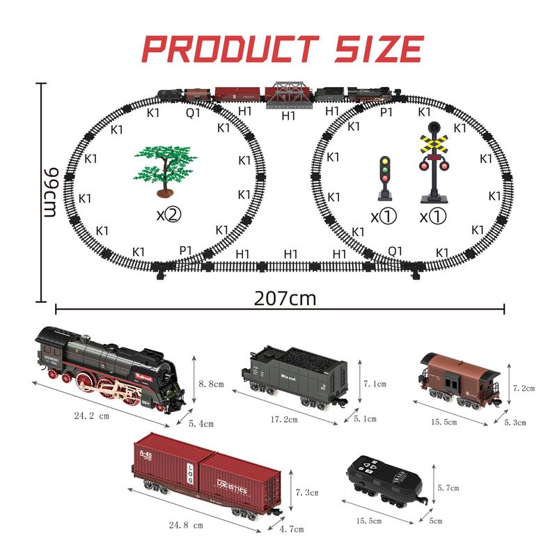 Sweetrip Remote Control Train Truck Track Set for Boys' Toy Cars, Train Toy Cars with Smoke, Lights & Sound, Toy Train Steam Locomotive with Carriages, Tracks & Bridge, Model Trains for Ages 3+